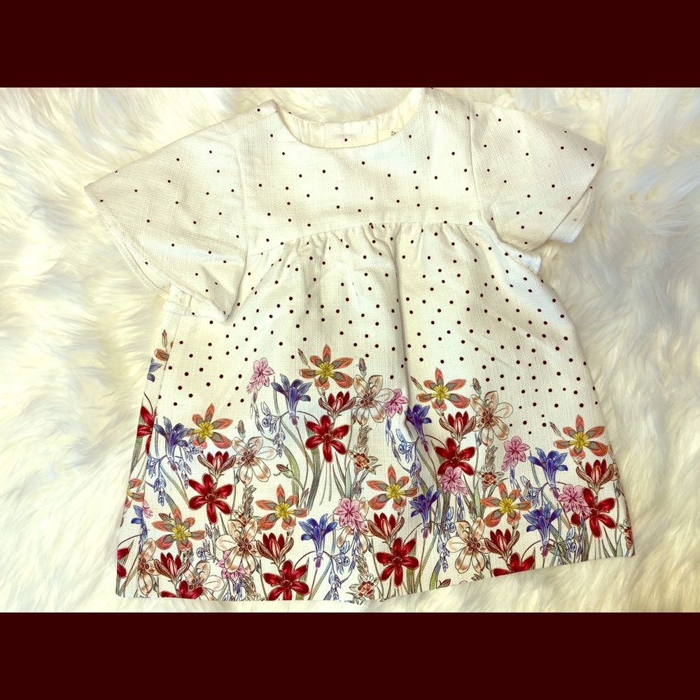 Zara Baby Cream Polka-dot Floral Dress. Size 9-12M